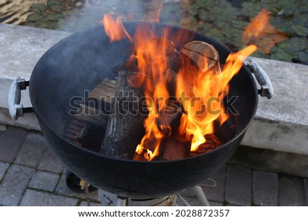 Wood burning in a fire which will eventually turn into coals which will be used to braai (cook) meat. 