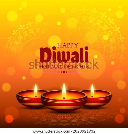 diwali festival vector realistic oil lamps illustration. diwali background design for banner ads, social media post, square banner Royalty-Free Stock Photo #2028921932