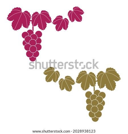 Monochromatic illustration of grapes and grape vines. Two-color set of wine color and gold.