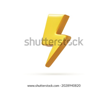 Vector bolt lighting yellow 3d icon. Realistic thunder, symbol of energy, danger and power. Thunderbolt electric emblem. Royalty-Free Stock Photo #2028940820