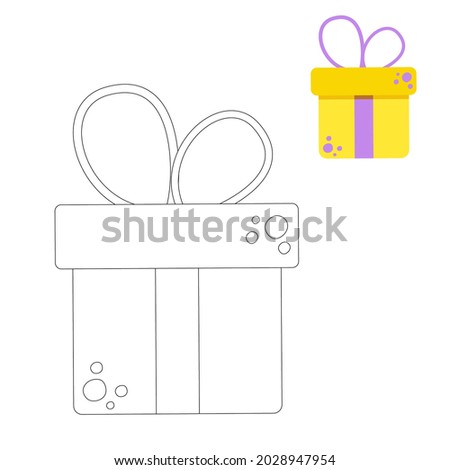 Coloring gift, on a white background. Vector graphics. The concept of the holiday, birthday, discounts, promotions, gifts, children's holidays. Printout for preschoolers. Design for books, notebooks.