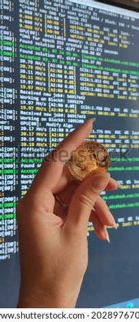 1 bitcoin mining nicehash. The photo is suitable for news about finance and stock exchanges. Also about the growth charts of bitcoin and the value of bitcoin in 2022