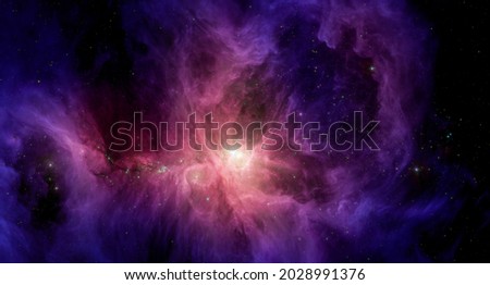 Space nebula. Cosmic cluster of stars. Glowing distant galaxy. Starry field. Outer space abstract background. Mixed media Royalty-Free Stock Photo #2028991376