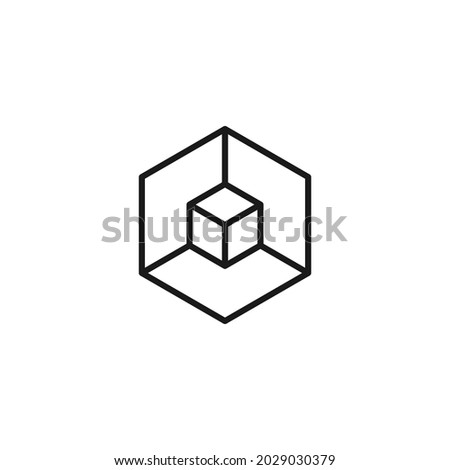 Occupation and profession concept. High quality outline symbol for web design or mobile app.  Line icon of cube in corner of big cube  Royalty-Free Stock Photo #2029030379