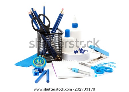 Office and school accessories isolated on a white background. Back to school.