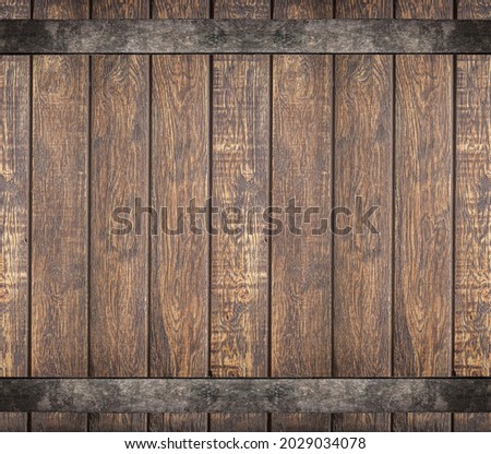wooden barrel with metal rusty straps template background Royalty-Free Stock Photo #2029034078