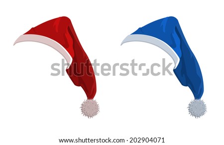 Illustration of red and blue New Year holiday hats 