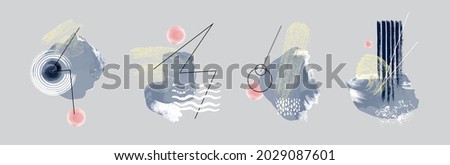 Abstract art design set. Hand painted minimal composition. Watercolor and inc paint stains in contemporary template. Cover, card, poster and banner modern design. Royalty-Free Stock Photo #2029087601