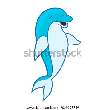 Cute cartoon blue dolphin, isolate on a white background. Vector illustration