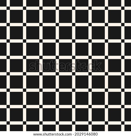 A grid of intersecting lines. Minimalistic seamless checkered pattern with formed squares in black and white colors. The ornament is used on covers, business cards, packaging, textiles