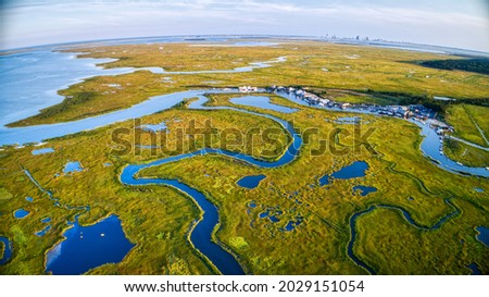 Aerial Shot of Marshland around the Mullica River Delta in the New Jersey Pine Barrens close to Atlantic City