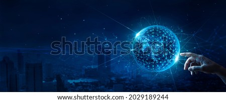 Businessman touching customer global structure networking and data exchanges connection, Digital marketing, Social Media, Communication network, Internet business and social network.  Royalty-Free Stock Photo #2029189244