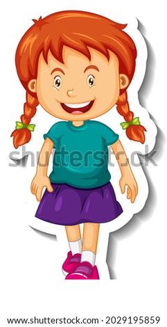 Sticker template with a cute girl cartoon character isolated illustration