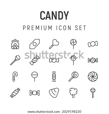 Premium pack of candy line icons. Stroke pictograms or objects perfect for web, apps and UI. Set of 20 candy outline signs. 