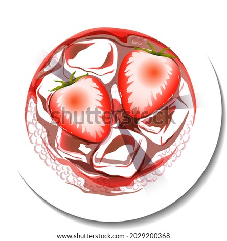 Top view of iced chocolate with strawberry illustration