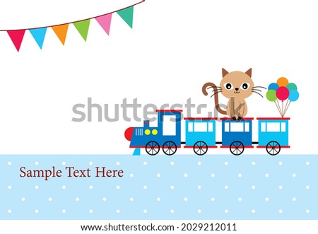 cute train and cat birthday greeting card vector