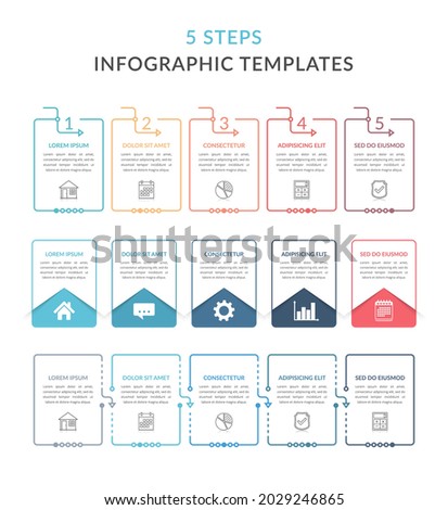 Three infographic templates with five steps, process chart, workflow, vector eps10 illustration