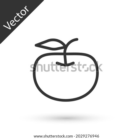 Grey line Apple icon isolated on white background. Excess weight. Healthy diet menu. Fitness diet apple.  Vector