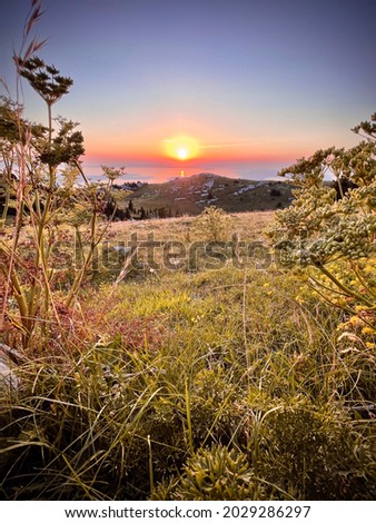 Sunset sky view in nature at Adriatic sea islands, Velebit mountains - Croatia