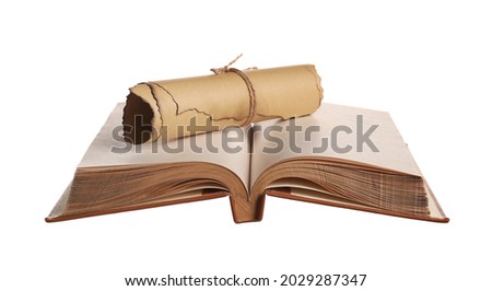 Old book with scroll on white background
