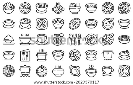 Cream soup icons set outline vector. Meal soup. Cream bowl Royalty-Free Stock Photo #2029370117