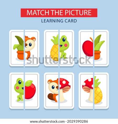 Education match game for kids. Find picture match. Educational logic puzzle. Children worksheet design. Pairs, same match. Kindergarten or preschool, school learning activity. Vector illustration.
