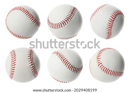 Set with traditional baseball balls on white background. Sportive equipment