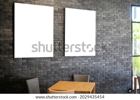Interior of the vintage restaurant and blank canvas on the wall. 3d rendering