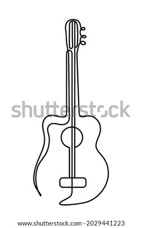 Abstract guitar as continuous lines drawing on white background. Vector