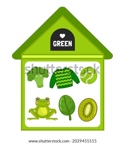 Vector illustration of a green house . Learning colors for children. Template for developing activities.
