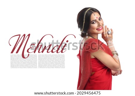 Beautiful Indian woman on white background with space for text
