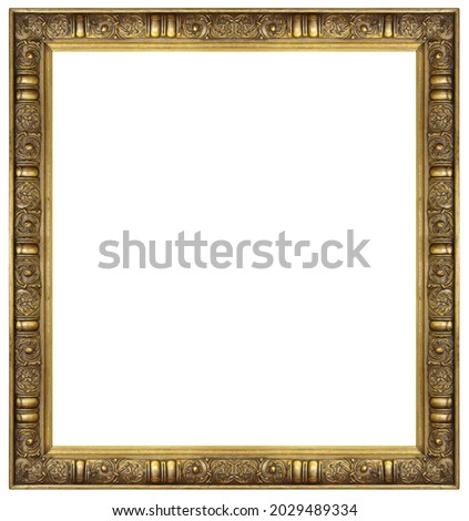Golden frame for paintings, mirrors or photo isolated on white background. Design element with clipping path