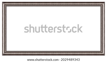 Panoramic silver frame for paintings, mirrors or photo isolated on white background. Design element with clipping path
