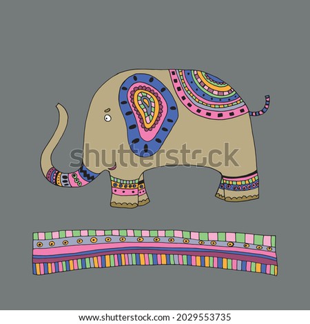 elephant gives a flower for birthday. Vector illustration. Isolated. Coloring pages for adults and children. Cartoon. Hand-drawn doodle style. Can be used in your projects in banners and posters.
