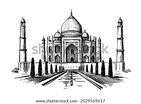 Taj Mahal hand drawn vector. Palace India sketch Royalty-Free Stock Photo #2029569617