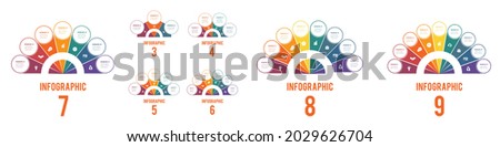 Colorful semicircle and circles for 3,4,5,6,7,8,9 Positions. Elements of Infographics Conceptual Cyclic Processes Possible to Use for Workflow, Banner, Diagram, Web design, Timeline, Area chart Royalty-Free Stock Photo #2029626704