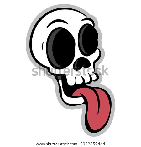 Cartoon illustration of funny skull with tongue out, best for sticker, t-shirt design, and pin for street wear style