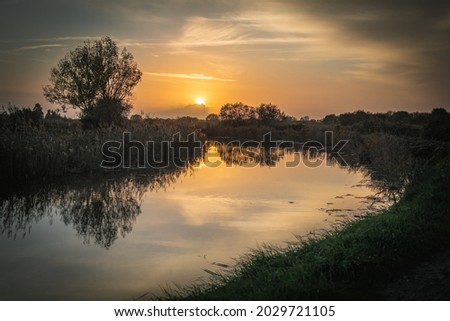 Sunset with reflection in the River in Estarreja