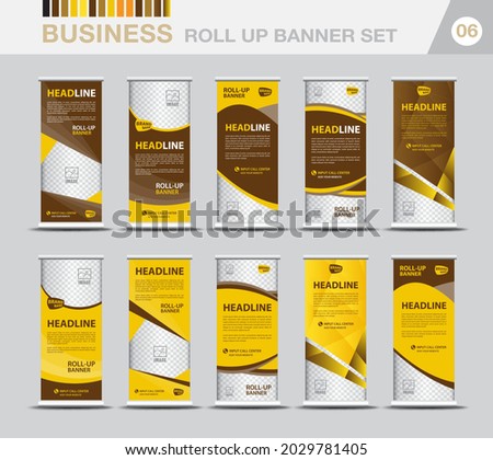 Business Roll up banner template set, Modern Exhibition Advertising , Stand, Poster, web banner design template, flyer, presentation, advertisement, j-flag, x-stand, x-banner, stock vector. eps 10 Royalty-Free Stock Photo #2029781405