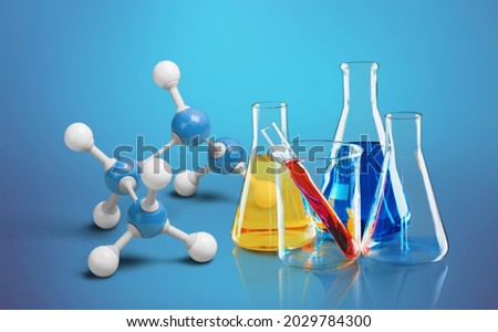 Molecular structure of chemical compounds and organic chemistry concept with glass flask Royalty-Free Stock Photo #2029784300