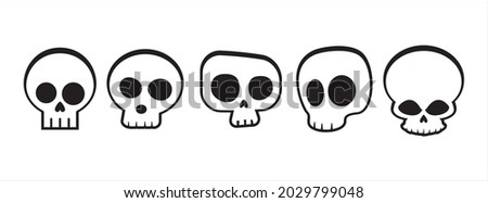Cute skull vector icon set. Funny skull sticker halloween set vector illustration.