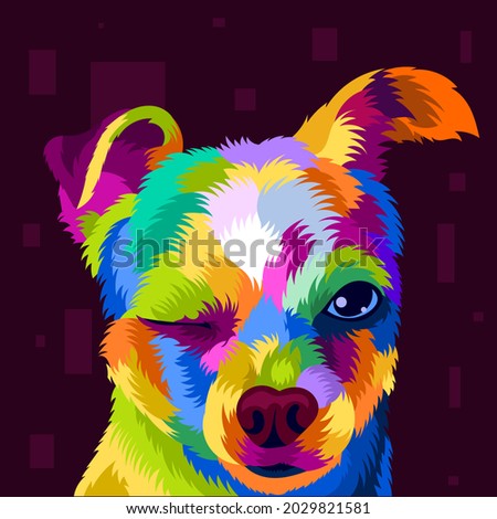 illustration colorful dog head with pop art style