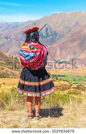 Peruvian Quechua indigenous woman, Sacred Valley of the Inca, Cusco, Peru. Royalty-Free Stock Photo #2029836878