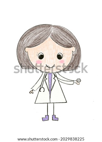 isolated hand drawing cute cartoon Female doctor Dream occupation illustration.