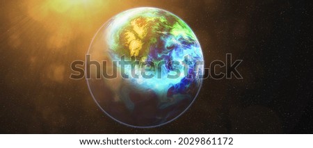 Planet Earth view. The World Globe from Space in a star field showing the terrain and clouds. Elements of this image are furnished by NASA