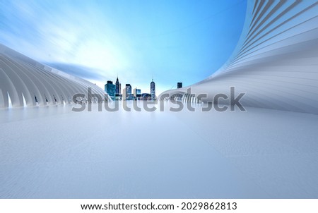 modern building and empty floor with skyline Royalty-Free Stock Photo #2029862813