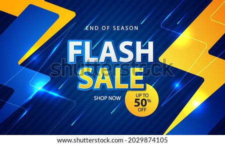 Gradient colorful flash sale banner template design with light effect, up to 50% off. For promo or discount poster design. Vector illustration Royalty-Free Stock Photo #2029874105