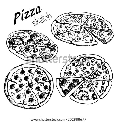 hand-drown  pizza on isolated background