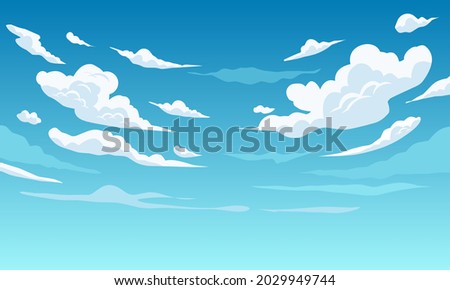 Vector illustration, blue sky with white clouds, as background or banner image, International Day of Clean Air for Blue Skies.