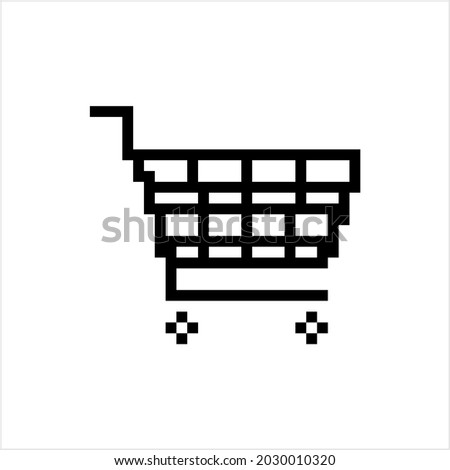 Shopping Cart Icon Pixel Art, Buy Basket, Business Icon, Trolley, Vector Art Illustration